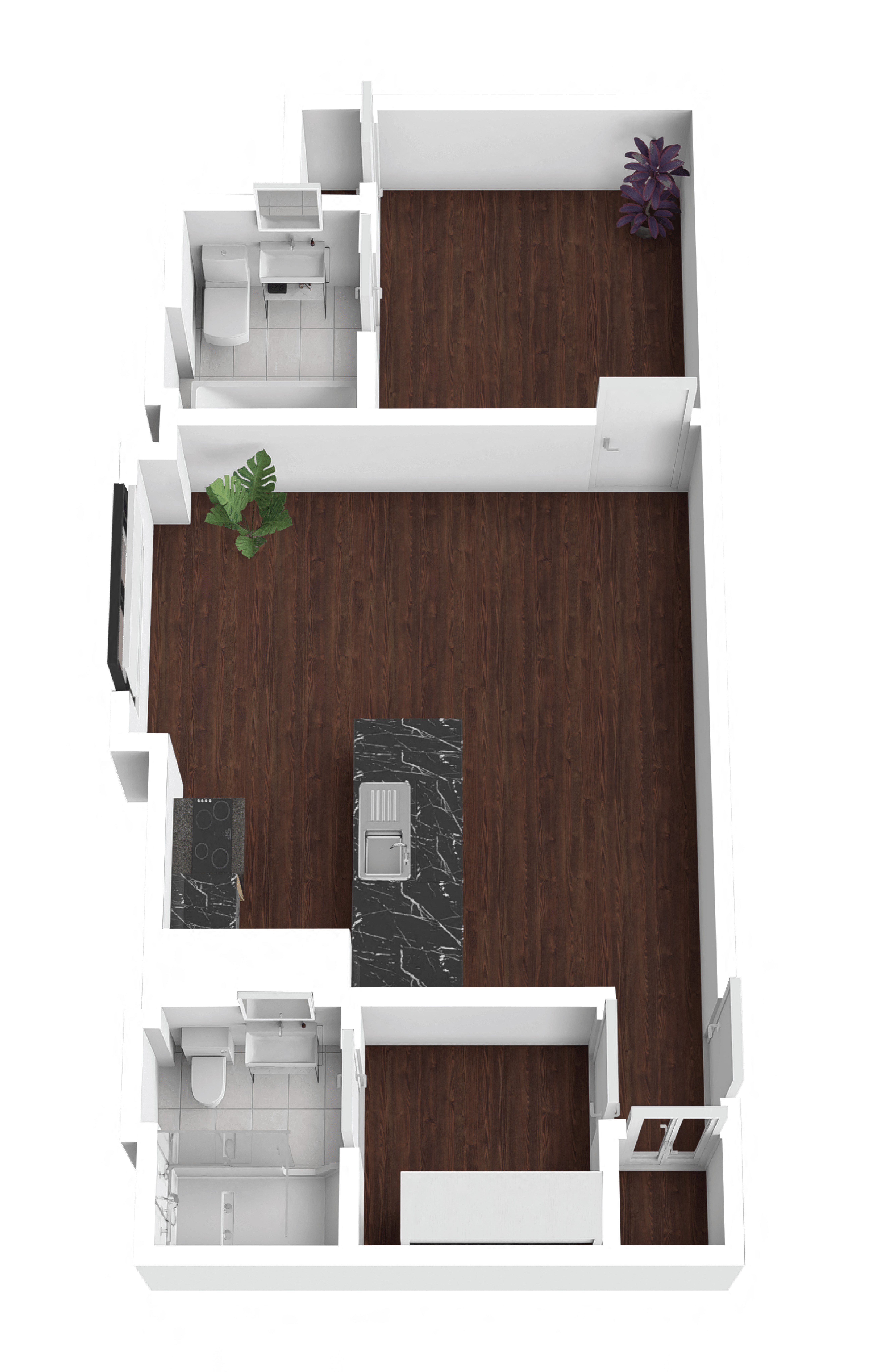 One Bedroom Two Bath floor plan